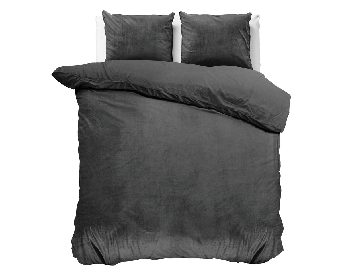 Bettbezug Samt Uni Anthrazit 200 x 220 cm - Palo24