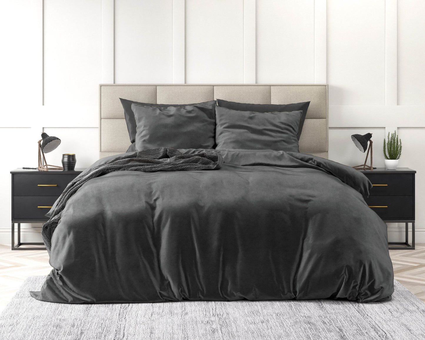 Bettbezug Samt Uni Anthrazit 200 x 220 cm - Palo24