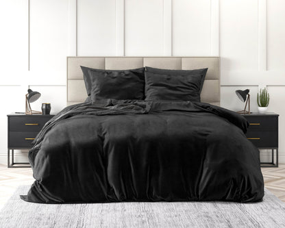 Bettbezug Samt Uni Schwarz 140 x 220 cm - Palo24