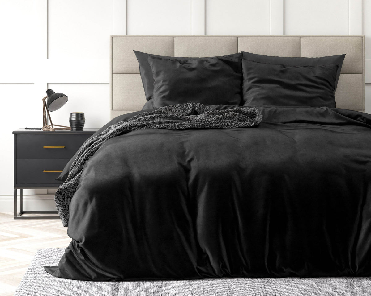 Bettbezug Samt Uni Schwarz 200 x 220 cm - Palo24