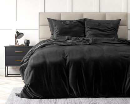 Bettbezug Samt Uni Schwarz 240 x 220 cm - Palo24