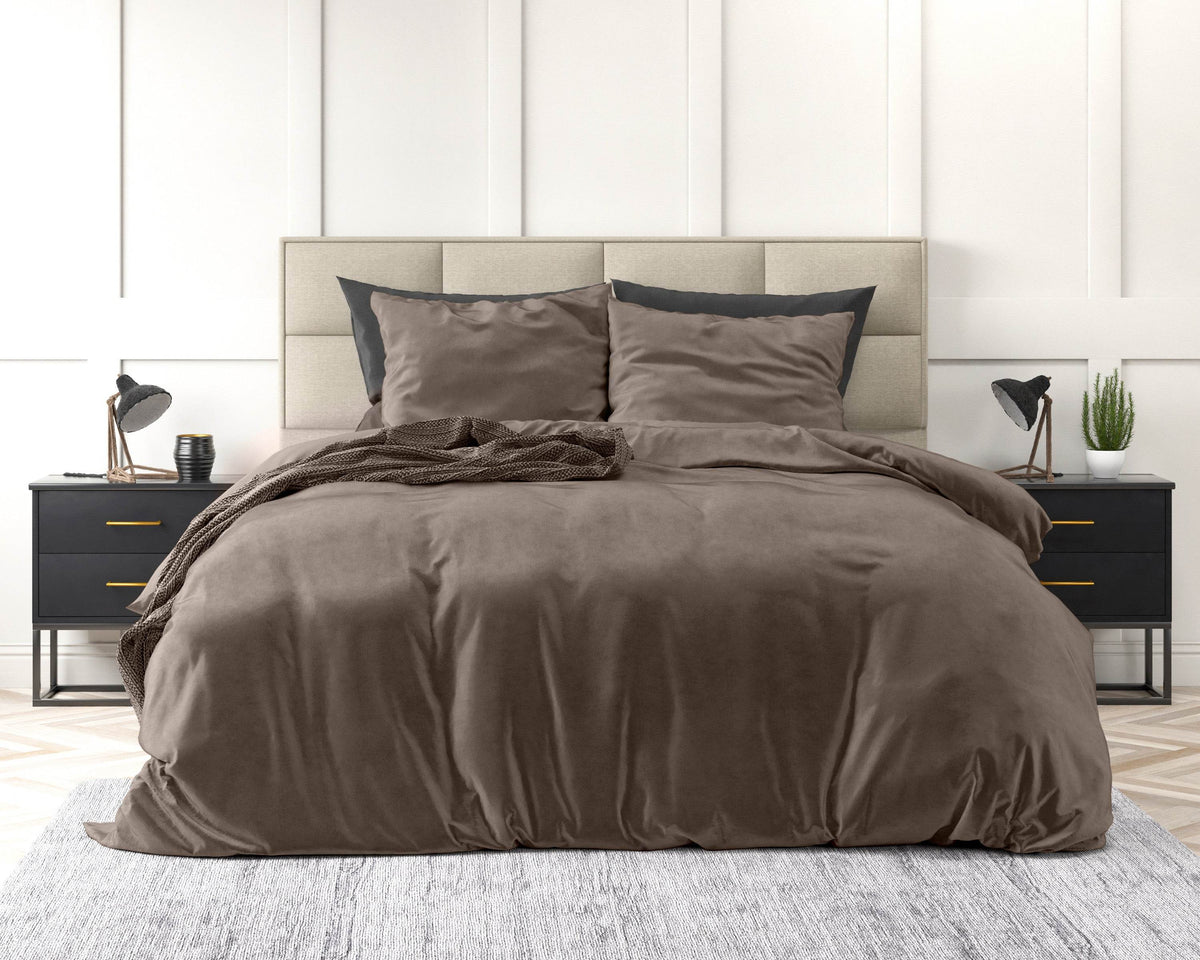 Bettbezug Samt Uni Taupe 200 x 220 cm - Palo24