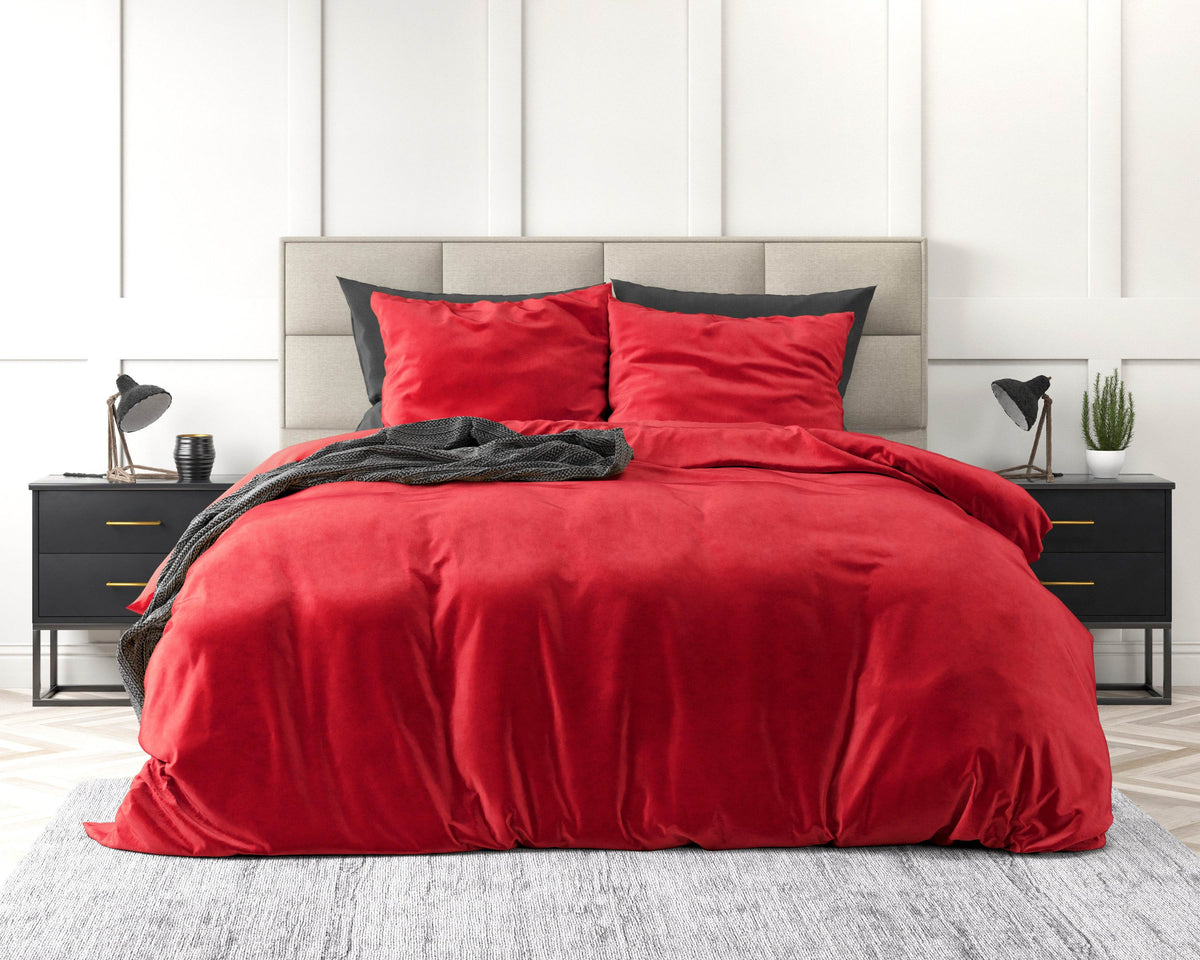 Bettbezug Samt Uni Rot 140 x 220 cm - Palo24