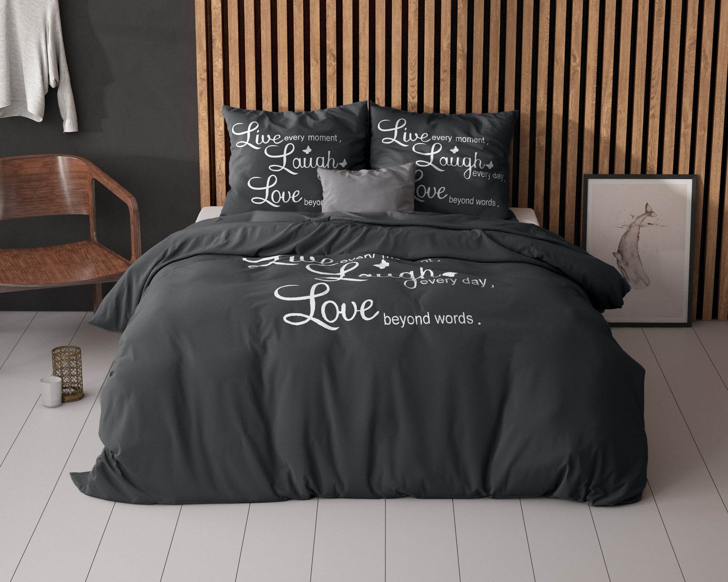 Bettbezug Live, laugh and love Anthrazit 140 x 220 cm - Palo24