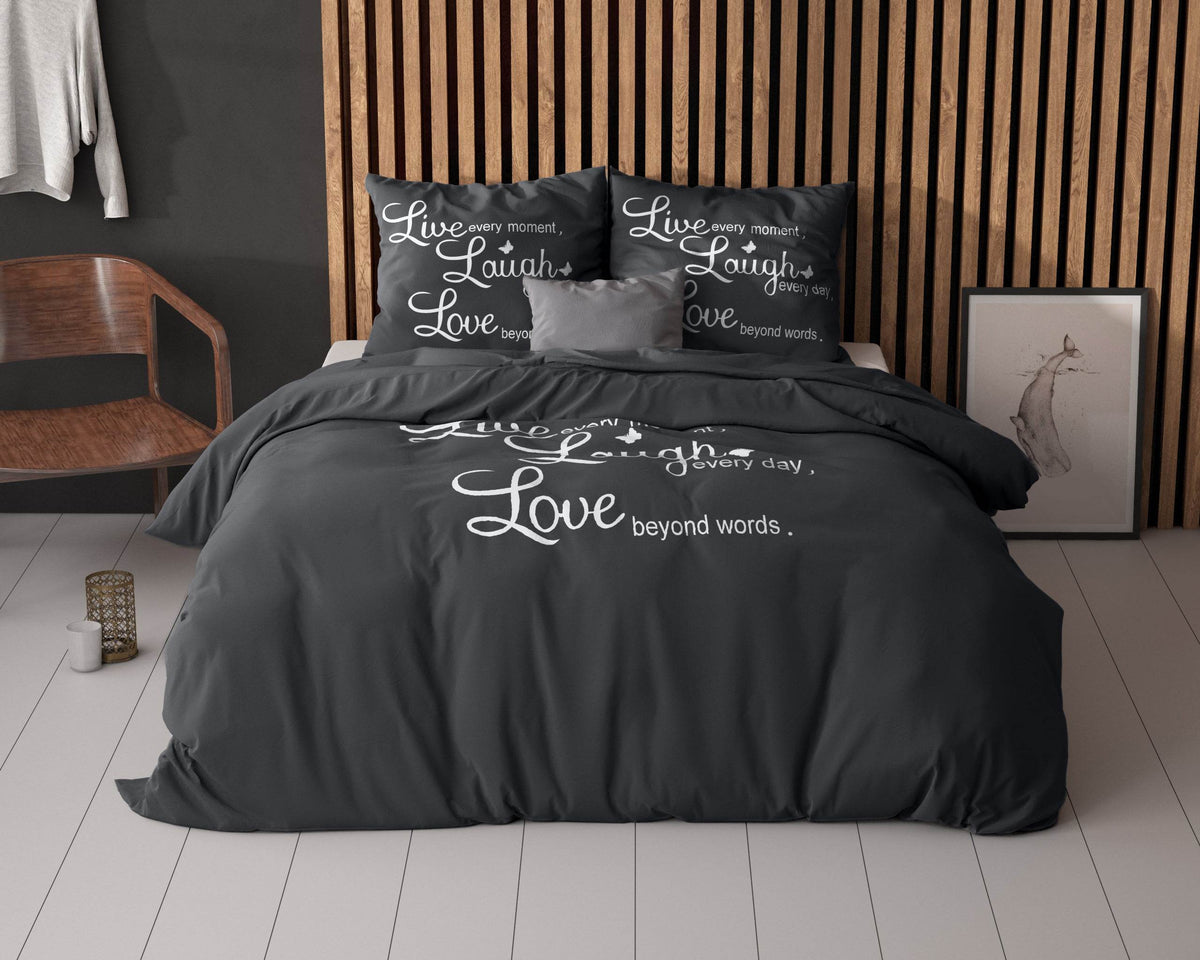 Bettbezug Live, laugh and love Anthrazit 140 x 220 cm - Palo24