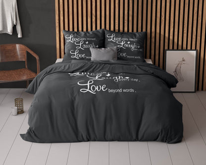 Bettbezug Live, laugh and love Anthrazit 140 x 220 cm - Palo24