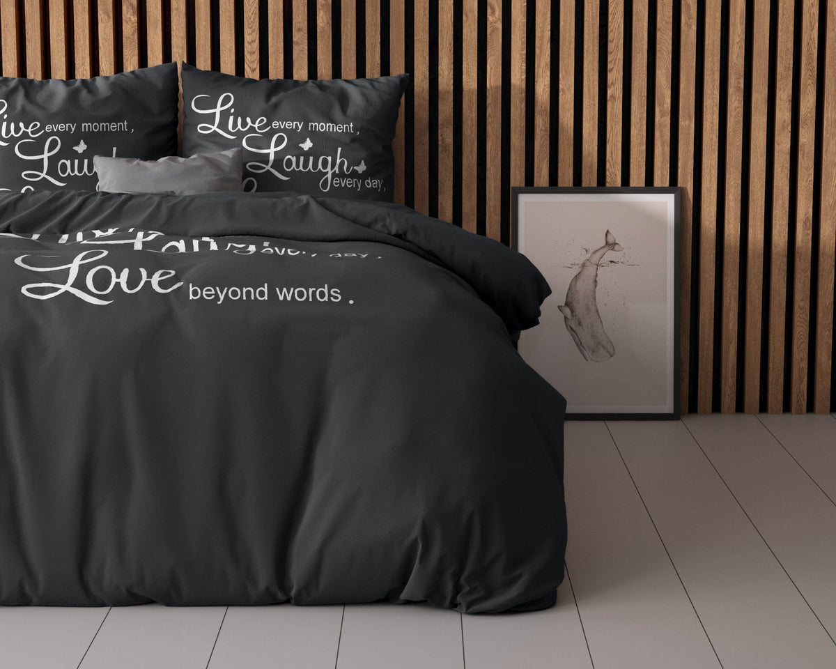 Bettbezug Live, laugh and love Anthrazit 140 x 220 cm - Palo24