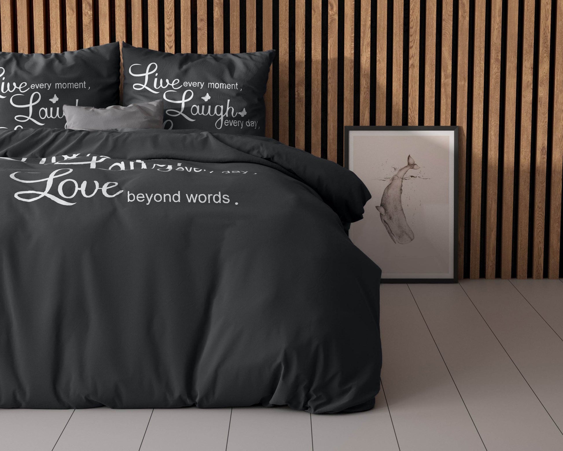 Bettbezug Live, laugh and love Anthrazit 200 x 220 cm - Palo24