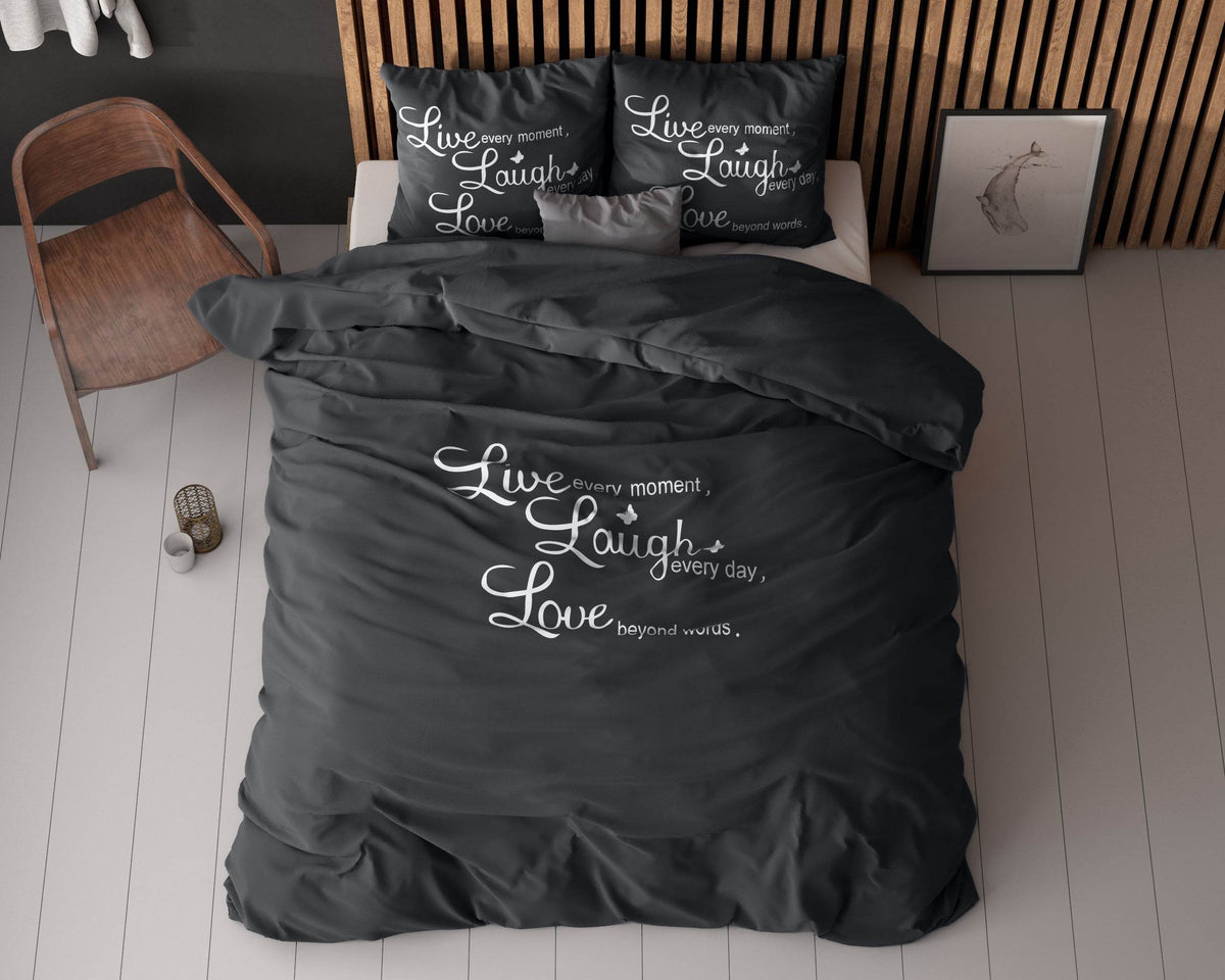 Bettbezug Live, laugh and love Anthrazit 200 x 220 cm - Palo24