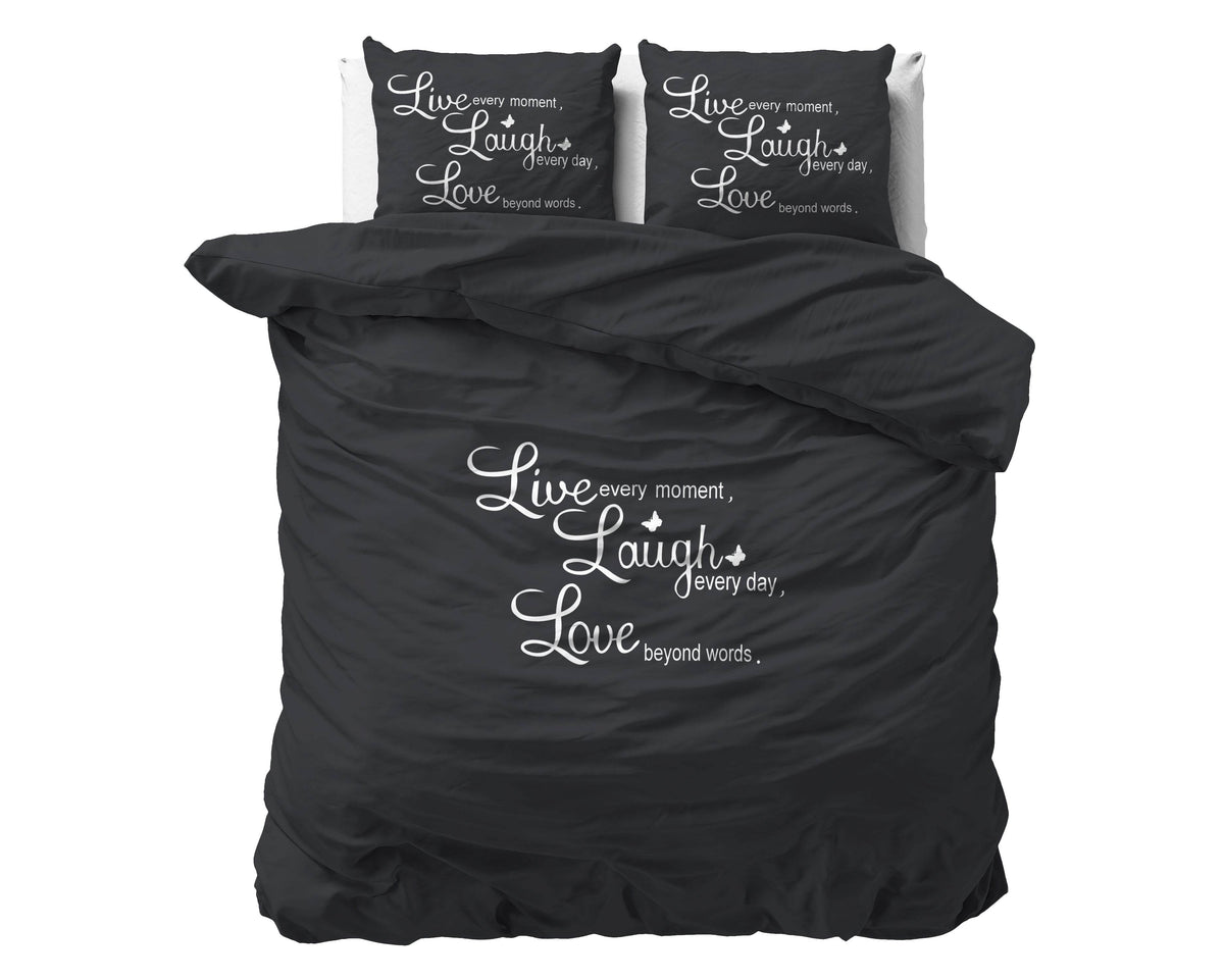 Bettbezug Live, laugh and love Anthrazit 200 x 220 cm - Palo24