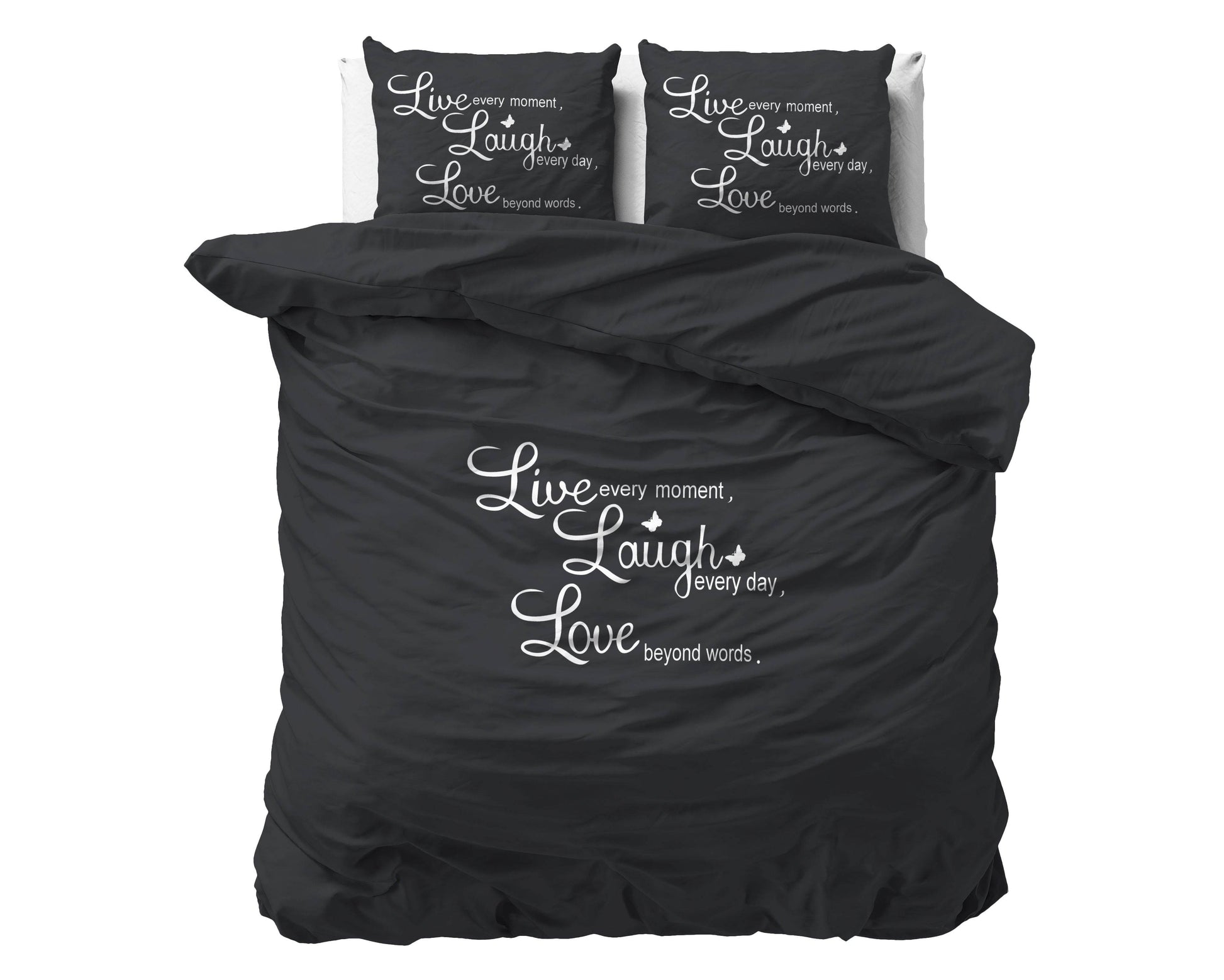 Bettbezug Live, laugh and love Anthrazit 200 x 220 cm - Palo24