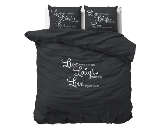 Bettbezug Live, laugh and love Anthrazit 240 x 220 cm - Palo24