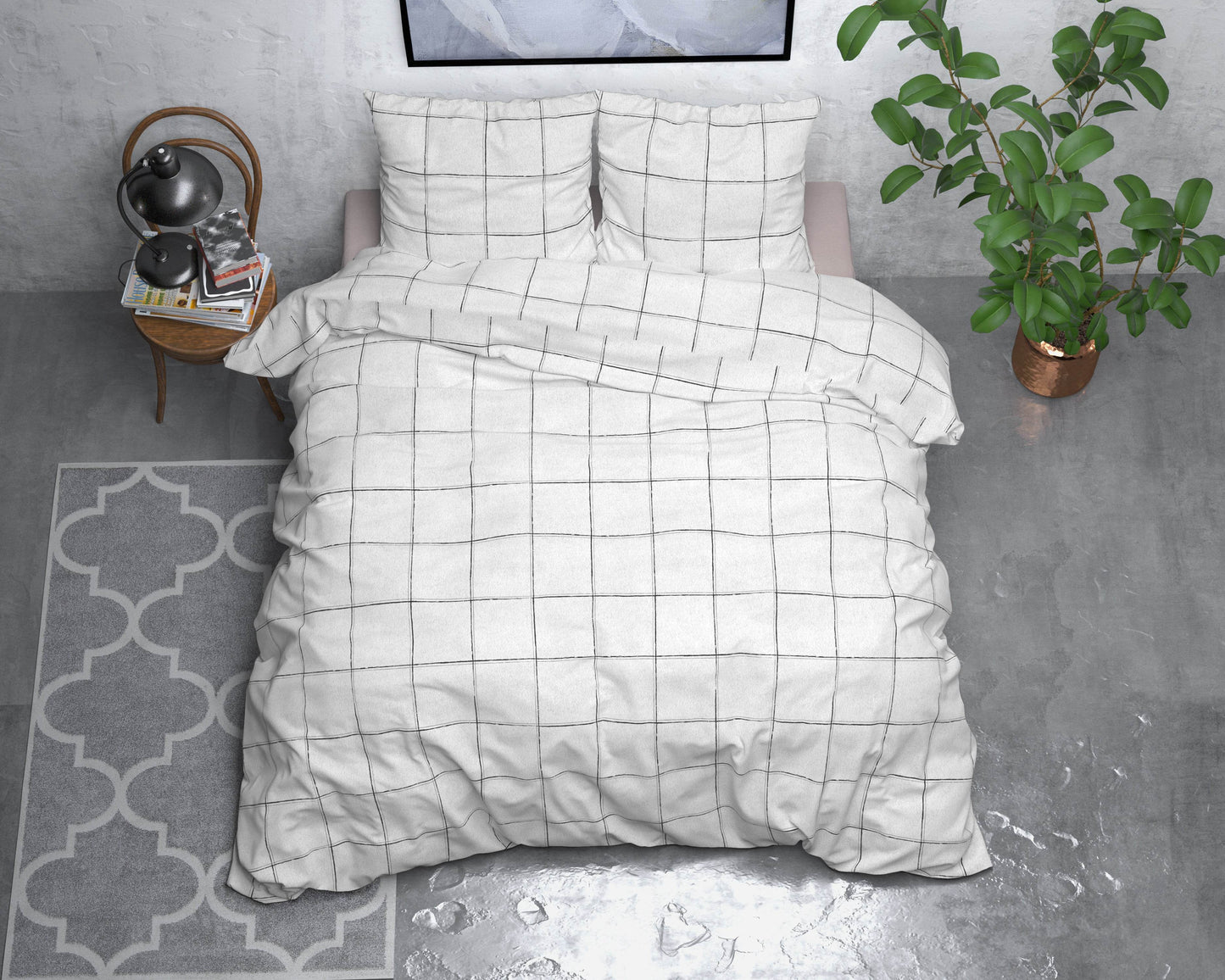 Bettbezug FL Deep check Weiss 240 x 220 cm - Palo24