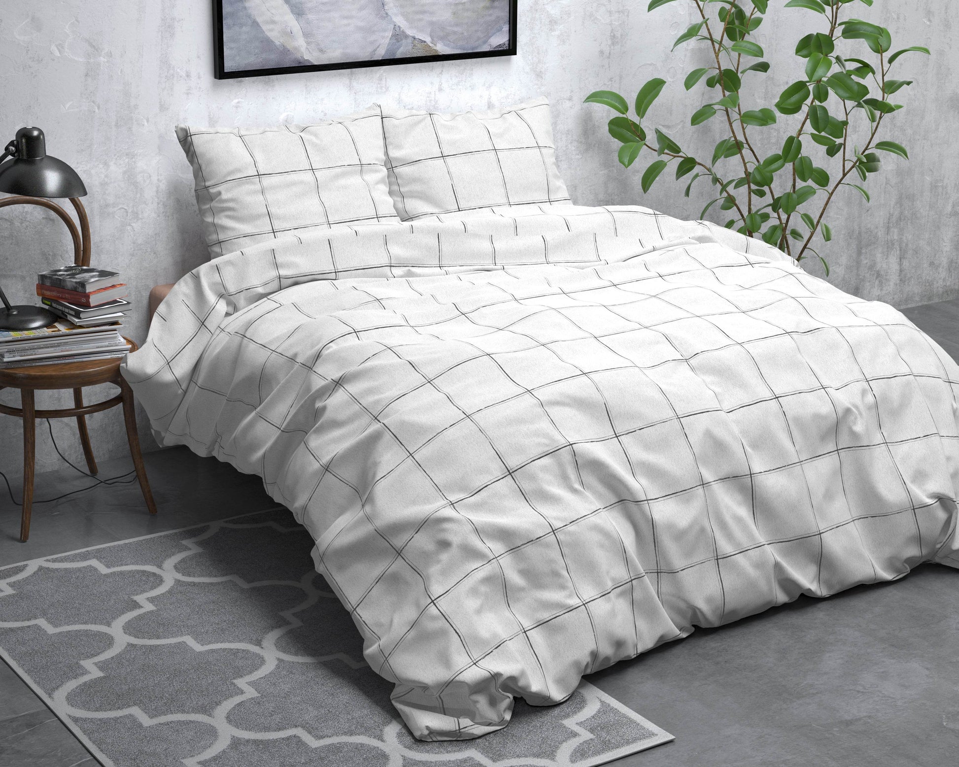 Bettbezug FL Deep check Weiss 240 x 220 cm - Palo24