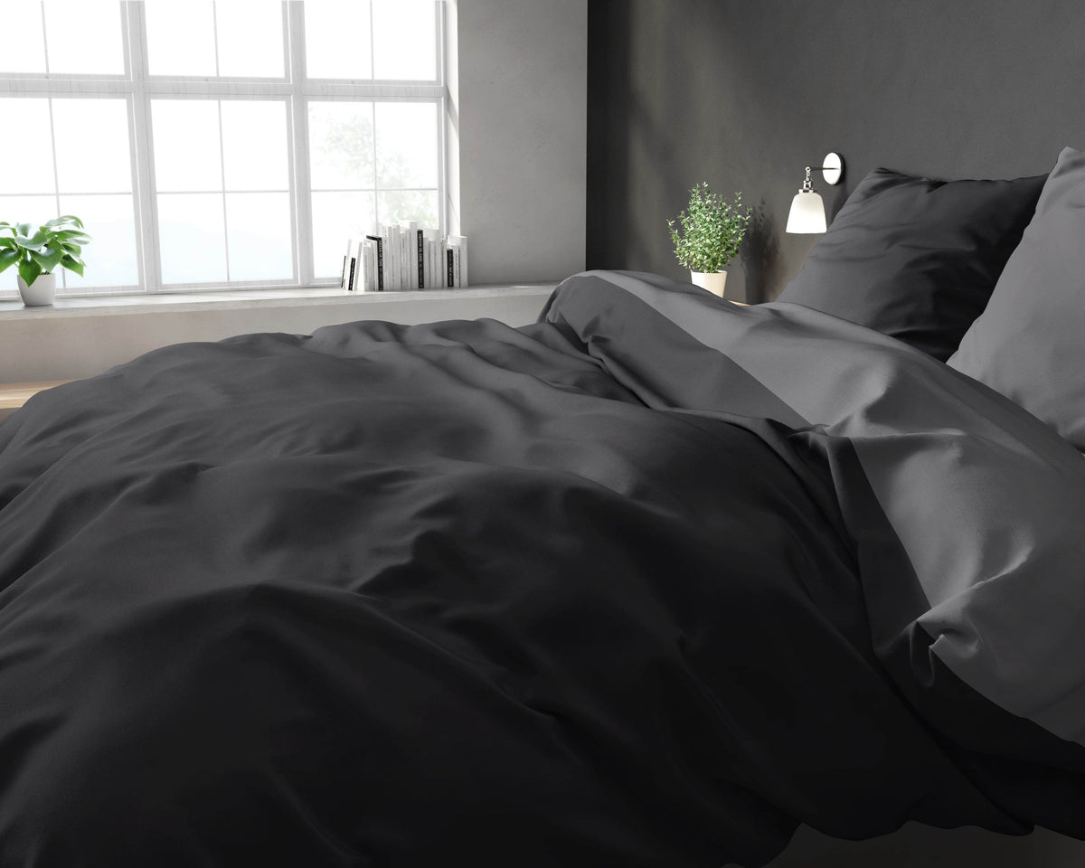 Bettbezug Double Face Schwarz/Anthrazit 240 x 220 cm - Palo24