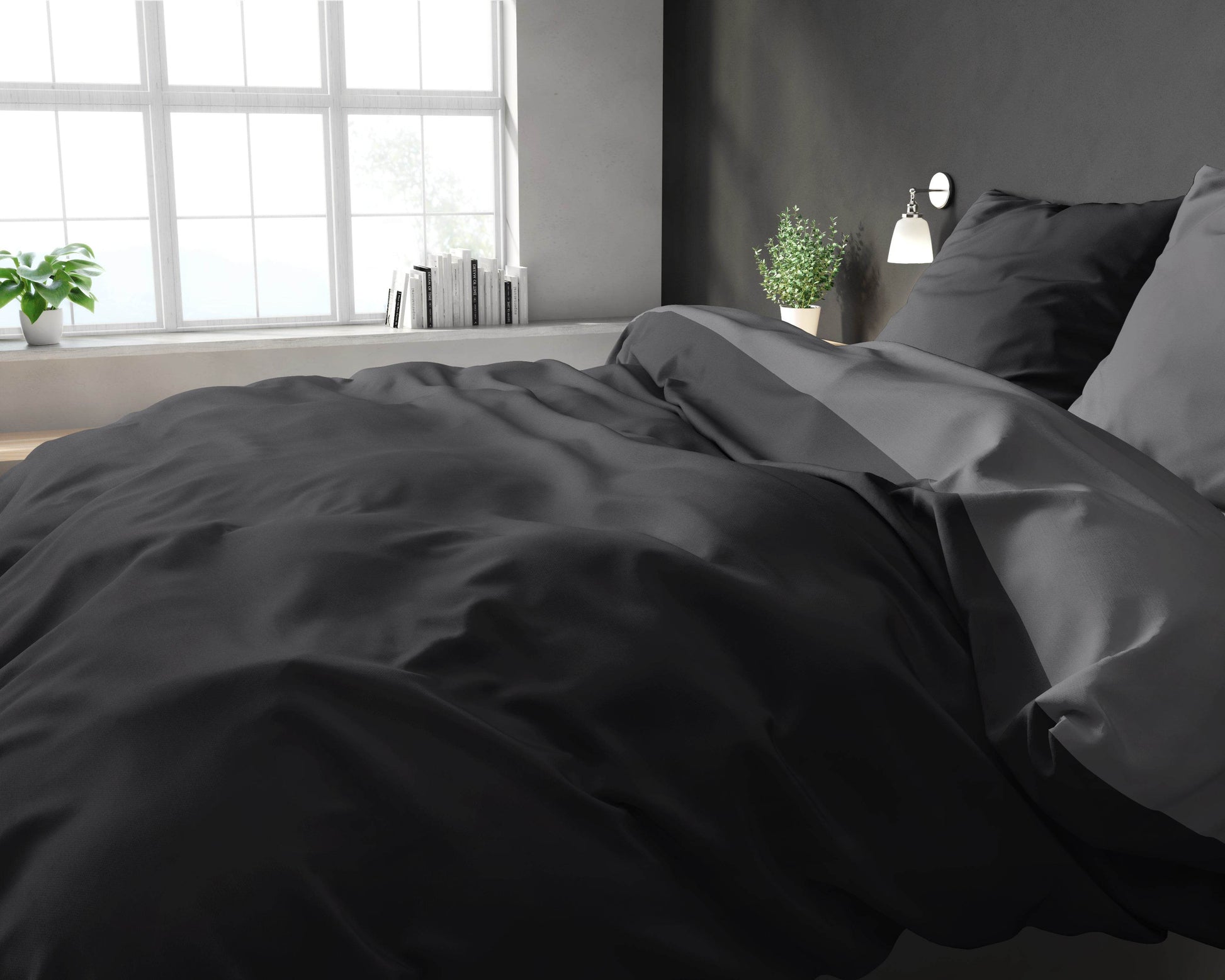 Bettbezug Double Face Schwarz/Anthrazit 240 x 220 cm - Palo24