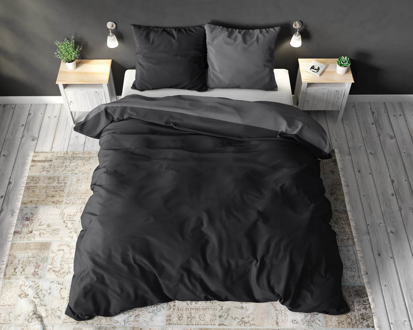 Bettbezug Double Face Schwarz/Anthrazit 240 x 220 cm - Palo24
