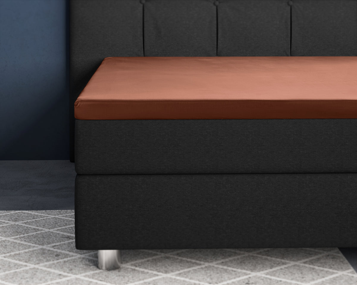 Topper Satin Spannbettlaken Braun 160 x 200 cm - Palo24