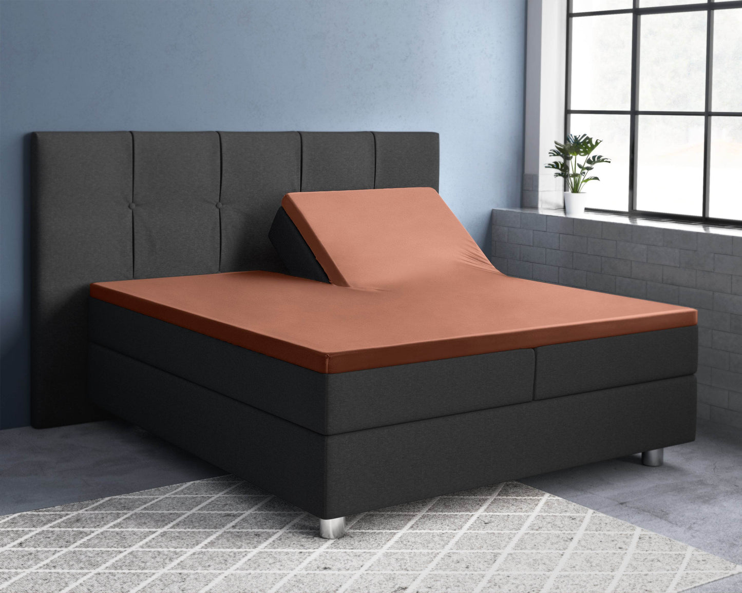 Split-Topper Satin Spannbettlaken Braun 160 x 200 cm - Palo24
