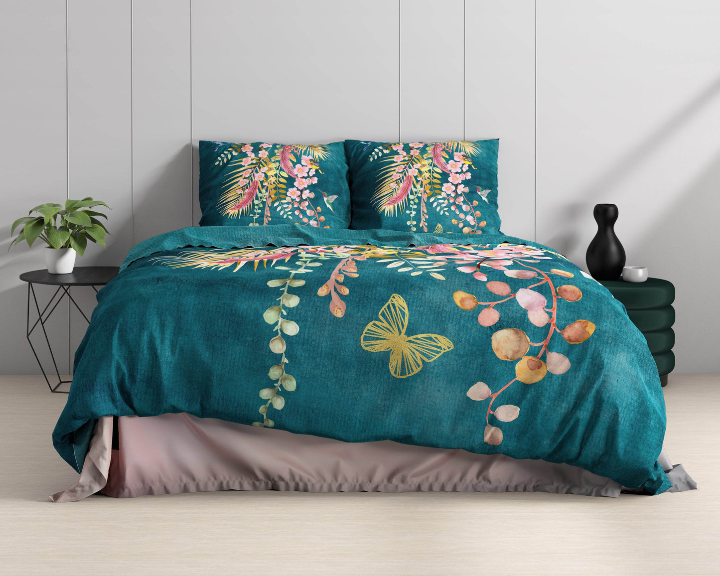 Bettbezug Kamala Botanisch Grün 240 x 220 cm - Palo24