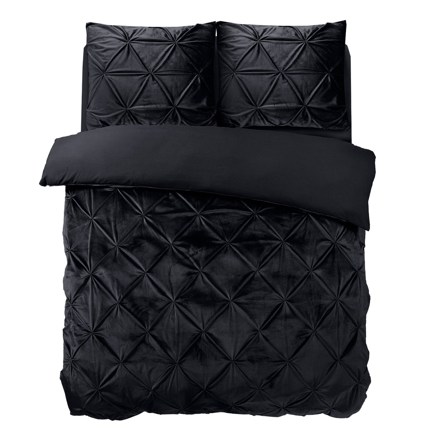 Bettbezug Samt Pintuck Schwarz 240 x 200/220 cm - Palo24