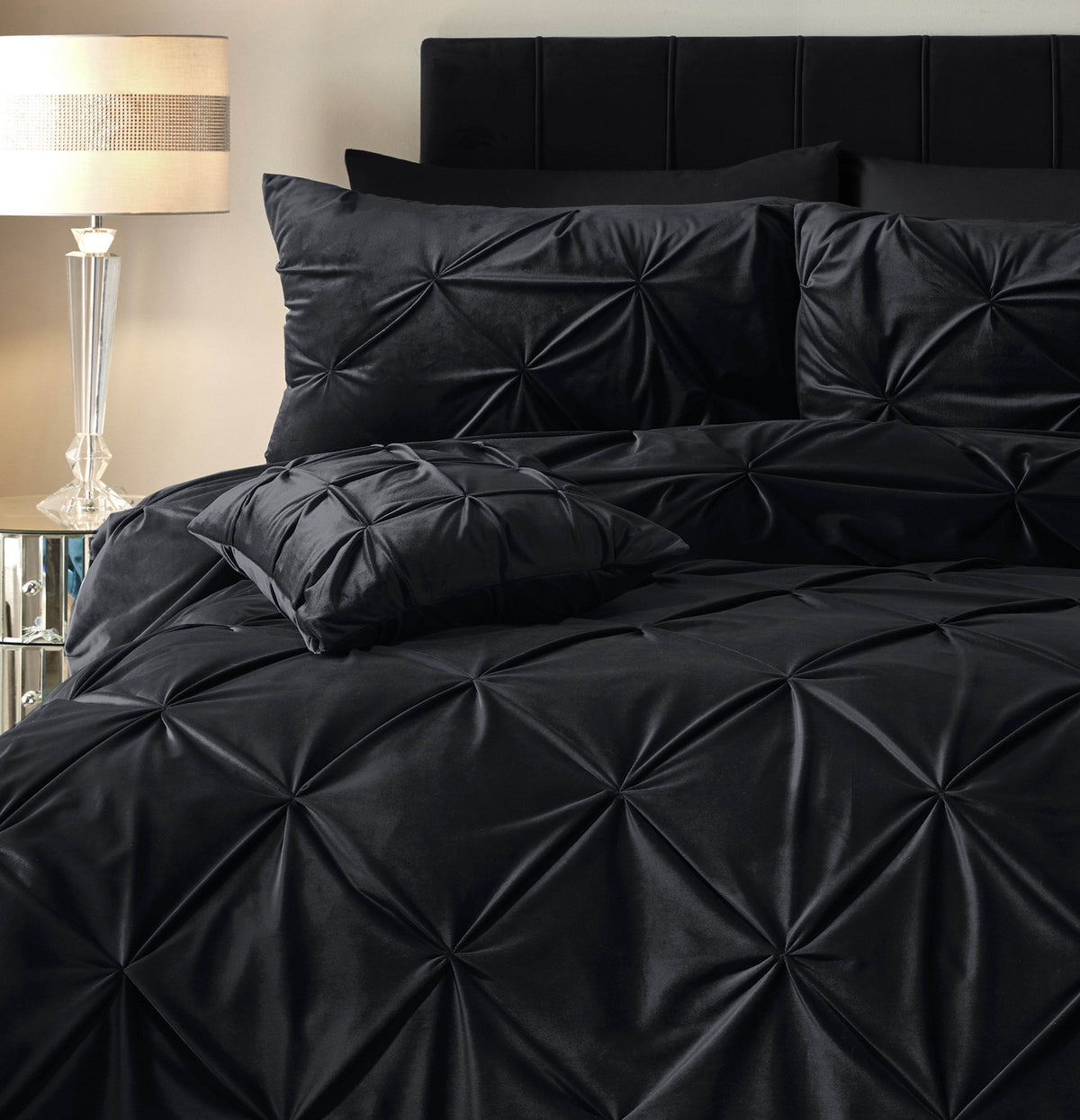 Bettbezug Samt Pintuck Schwarz 240 x 200/220 cm - Palo24