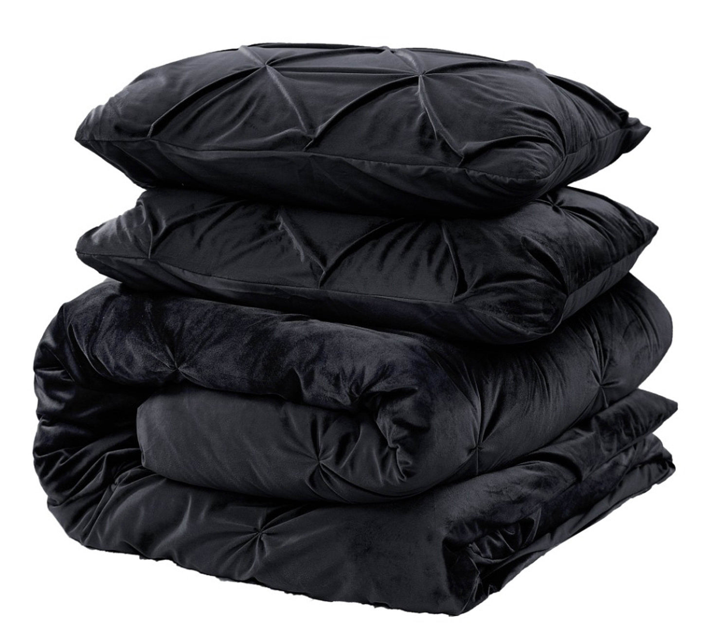 Bettbezug Samt Pintuck Schwarz 240 x 200/220 cm - Palo24