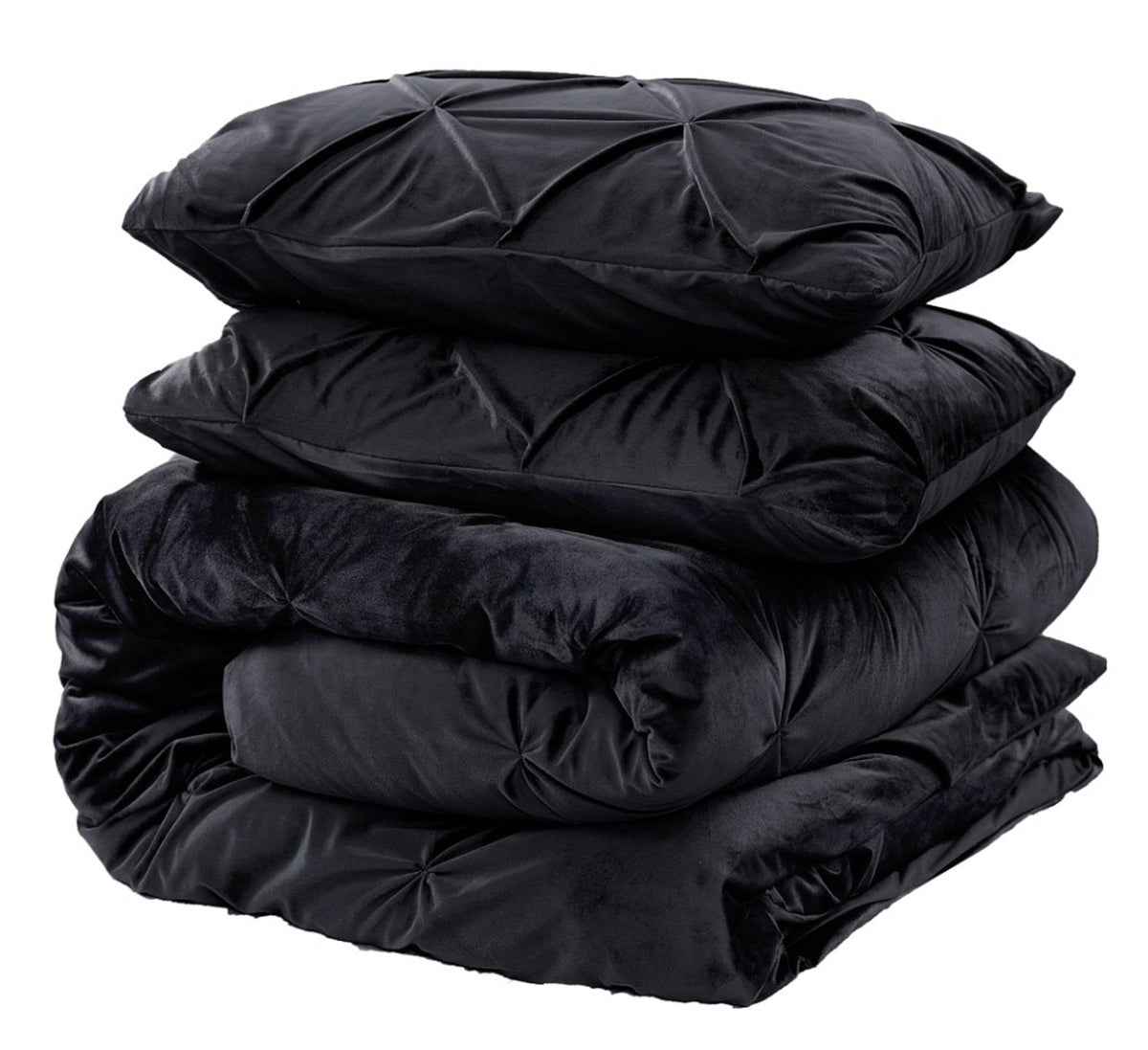 Bettbezug Samt Pintuck Schwarz 240 x 200/220 cm - Palo24