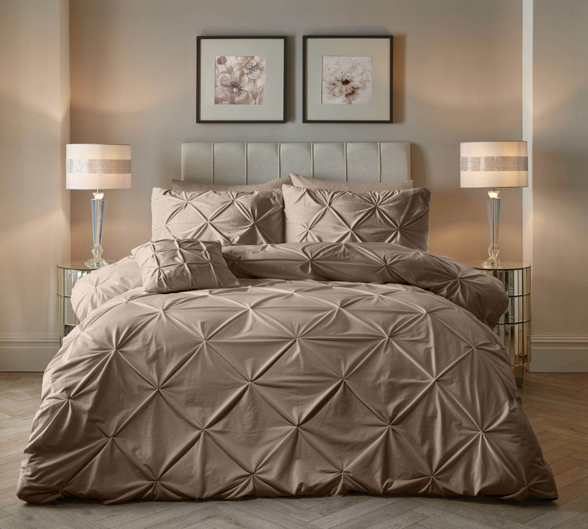 Bettbezug Samt Pintuck Taupe 200 x 200/220 cm - Palo24