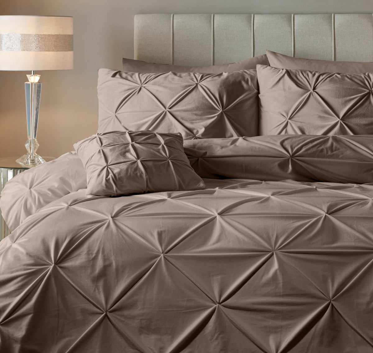 Bettbezug Samt Pintuck Taupe 200 x 200/220 cm - Palo24