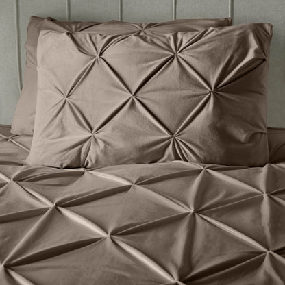 Bettbezug Samt Pintuck Taupe 200 x 200/220 cm - Palo24