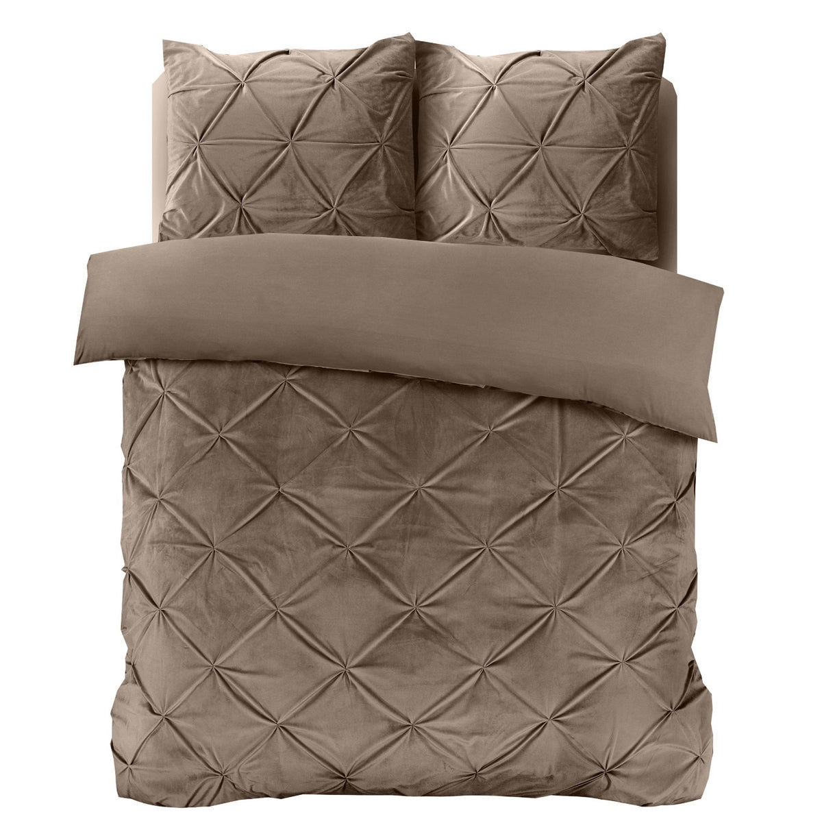 Bettbezug Samt Pintuck Taupe 200 x 200/220 cm - Palo24