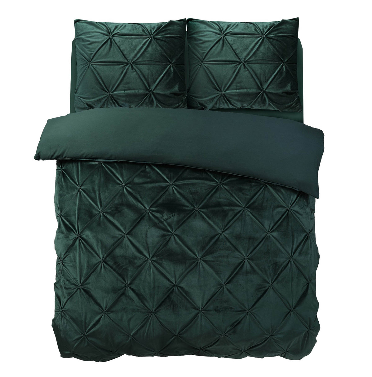 Bettbezug Samt Pintuck Grün 200 x 200/220 cm - Palo24