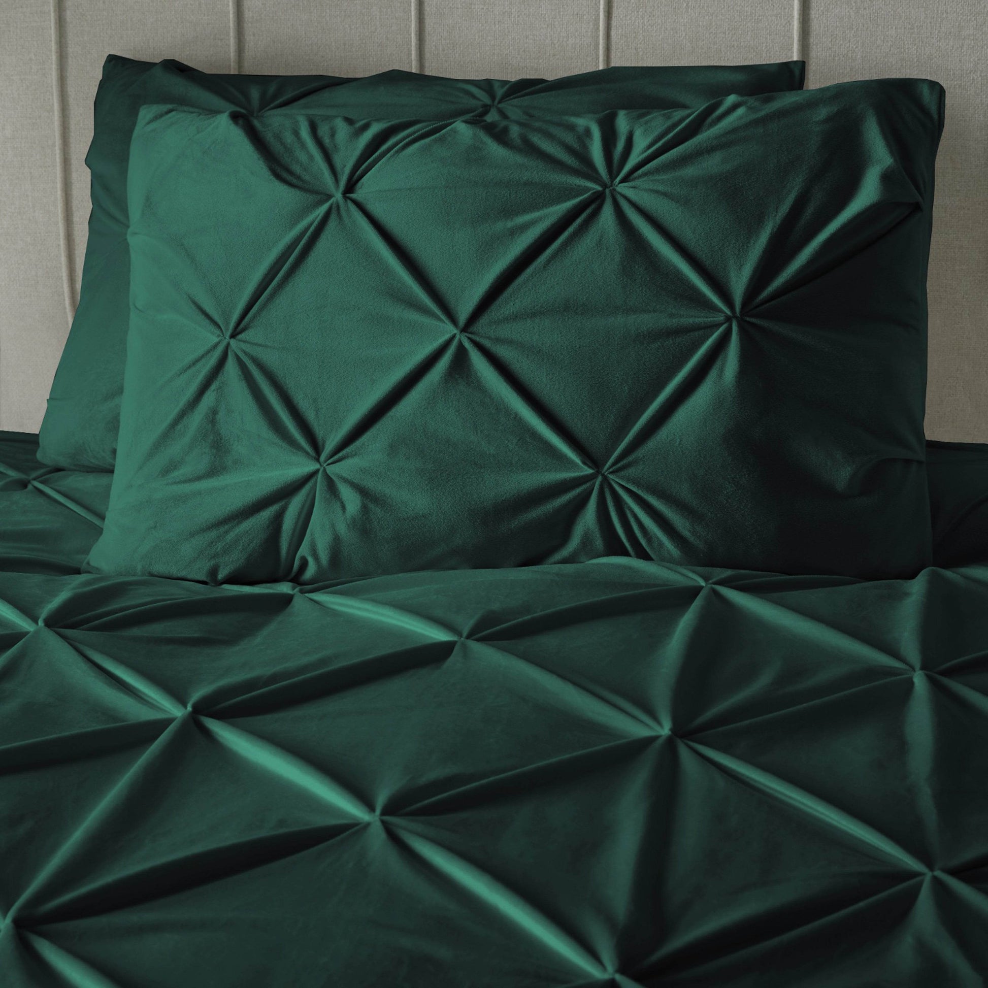 Bettbezug Samt Pintuck Grün 200 x 200/220 cm - Palo24