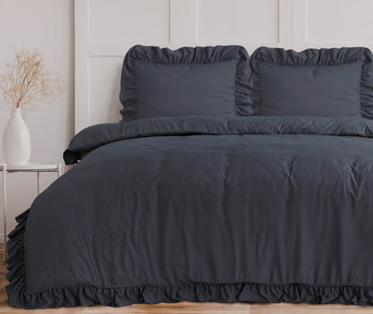 Bettbezug Ruffles Anthrazit 140 x 200/220 cm - Palo24