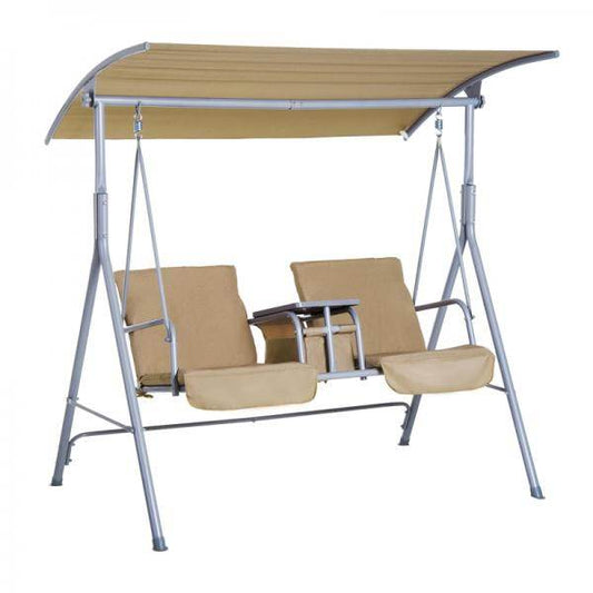 Hollywoodschaukel Gartenschaukel mit Sonnendach 2-Sitzer Beige - Palo24