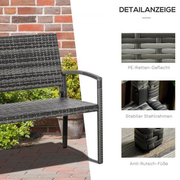 Gartenbank 2-Sitzer Rattanoptik mit Stahlrahmen grau - Palo24