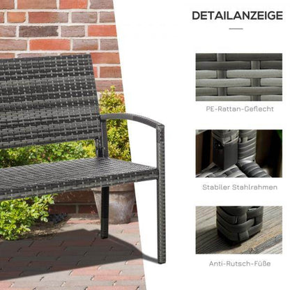 Gartenbank 2-Sitzer Rattanoptik mit Stahlrahmen grau - Palo24