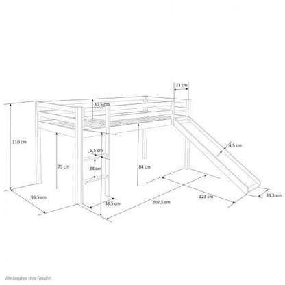 Hochbett Spielbett Kinderbett Leiter Rutsche Kiefer 90x200 massiv - Palo24