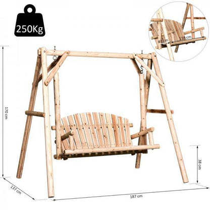 Hollywoodschaukel Gartenschaukel 2-Sitzer Massivholz Natur - Palo24