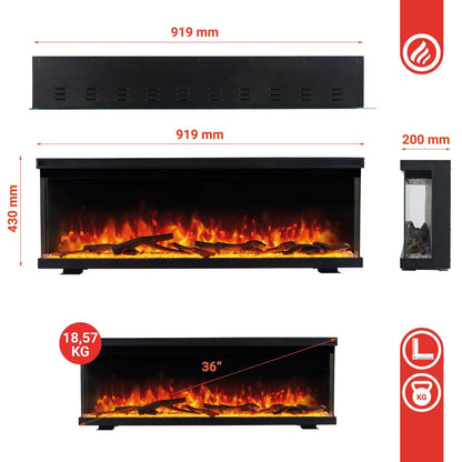 KAMINIO 3-in-1 Elektrokamin LEA - Panoramaview 36 Zoll Schwarz - Palo24