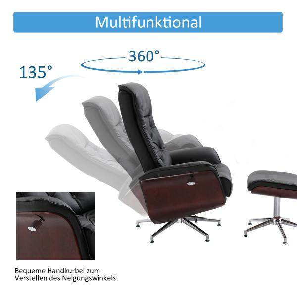 Relaxsessel mit Hocker Fernsehsessel PU-Bezug Holzverkleidung Metallfuss Schwarz - Palo24