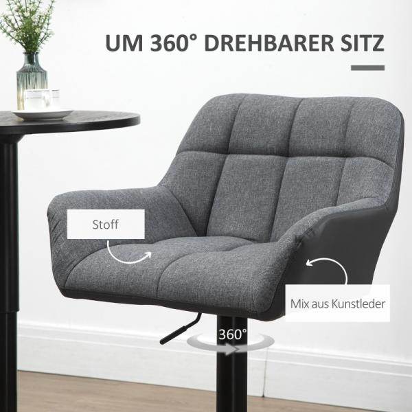 Barhocker 2er-Set Retro-Design höhenverstellbar Kunstleder Leinenoptik Grau + Schwarz - Palo24