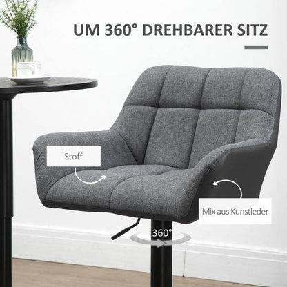 Barhocker 2er-Set Retro-Design höhenverstellbar Kunstleder Leinenoptik Grau + Schwarz - Palo24