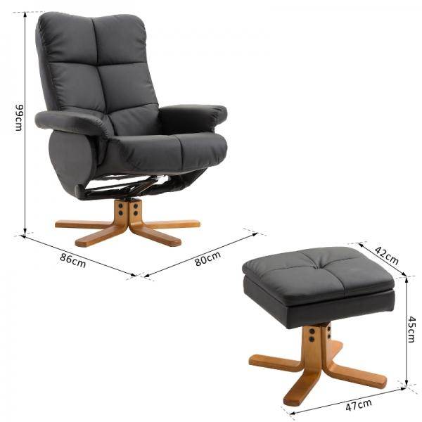 Relaxsessel mit Liegefunktion 360° drehbarer Sessel PU Holzgestell Schwarz - Palo24