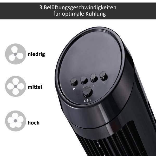 Turmventilator Säulenventilator 45 W 3 Belüftungsstufen 70° Oszillation ABS - Palo24