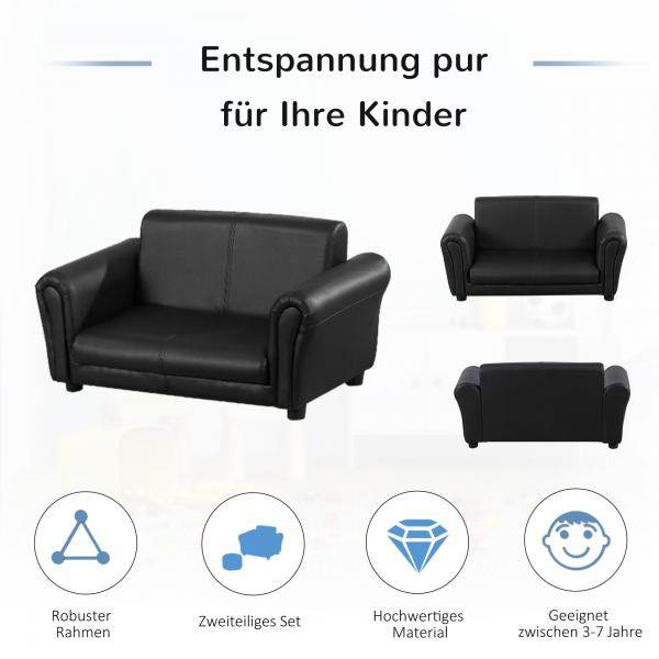 Kindersofa mit Hocker Sofa Sessel Kinder Kindersessel PVC schwarz - Palo24