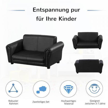 Kindersofa mit Hocker Sofa Sessel Kinder Kindersessel PVC schwarz - Palo24