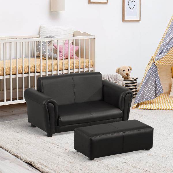Kindersofa mit Hocker Sofa Sessel Kinder Kindersessel PVC schwarz - Palo24