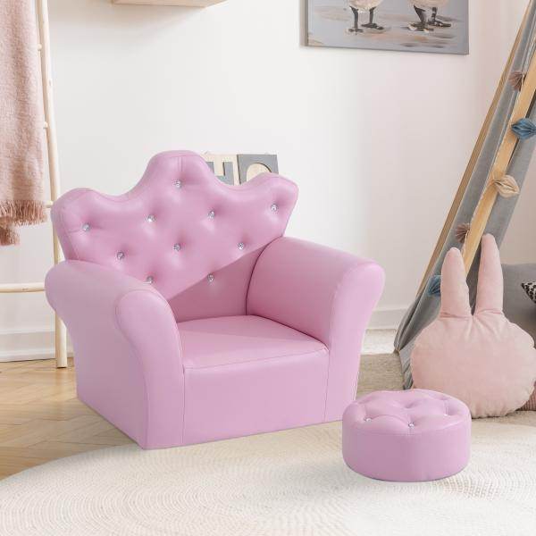 Kindersessel Kindersofa Mädchen Softsofa Kristallknöpfen Hocker Rosa - Palo24